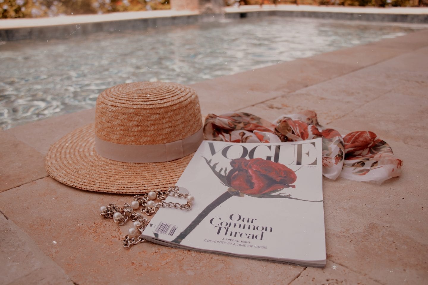 Vogue Magazine Poolside Flat Lay