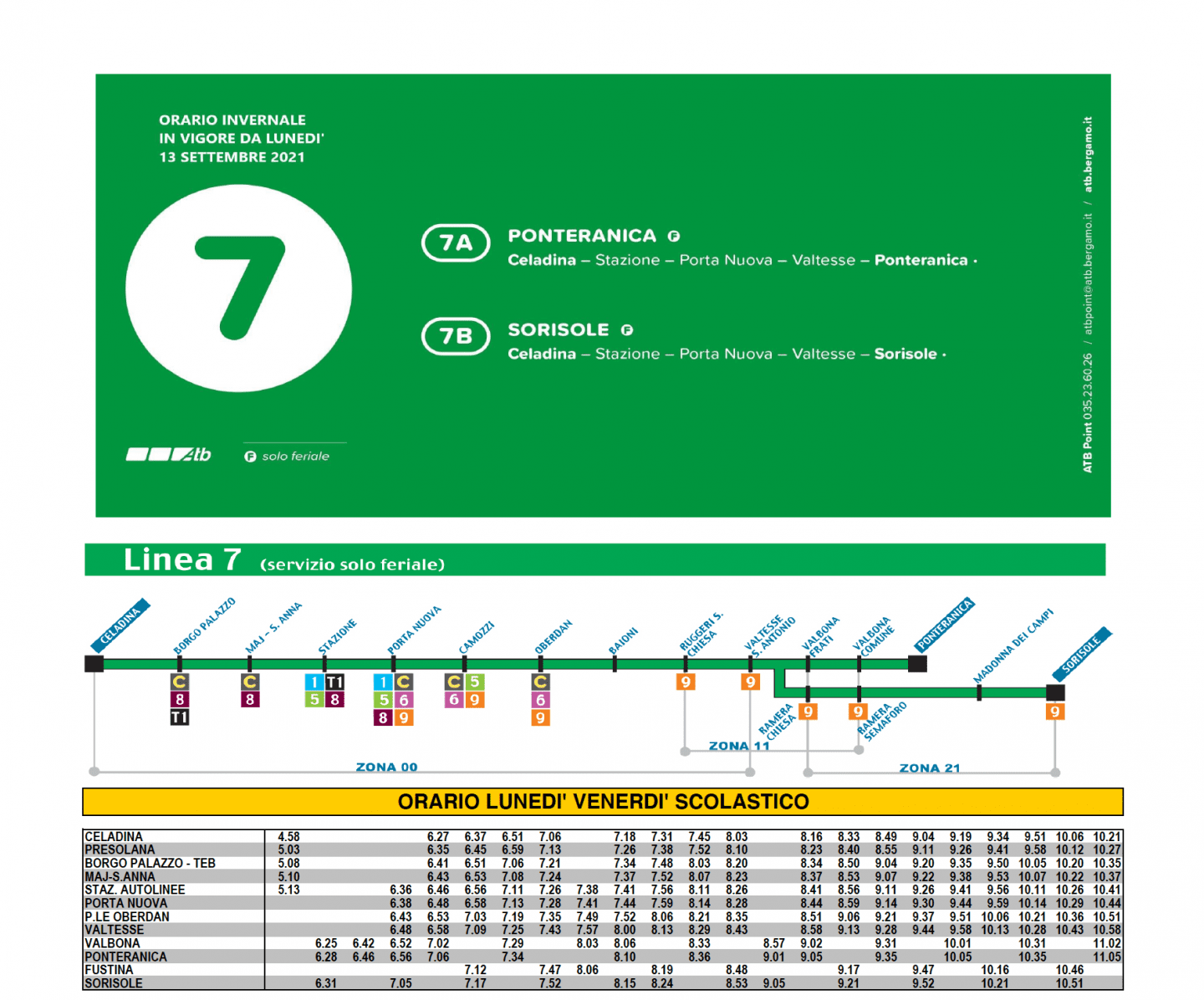 Schedule for a bus line in Italy